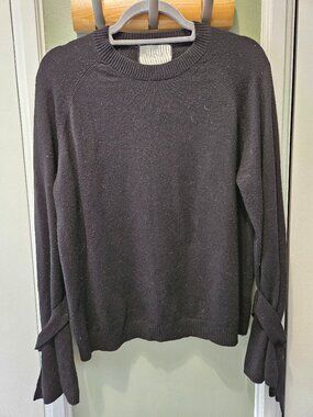 Alexis Black Crewneck Sweater Large L Tie Sleeves Minimalist Modern Quiet Luxury